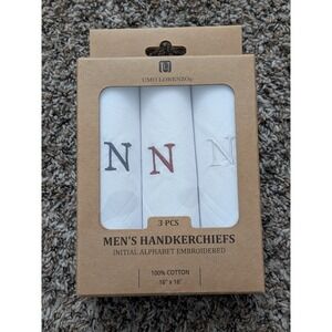Umo Lorenzo Monogrammed Handkerchiefs for Men Soft 3-Pack Initial "N" - 16"X16"